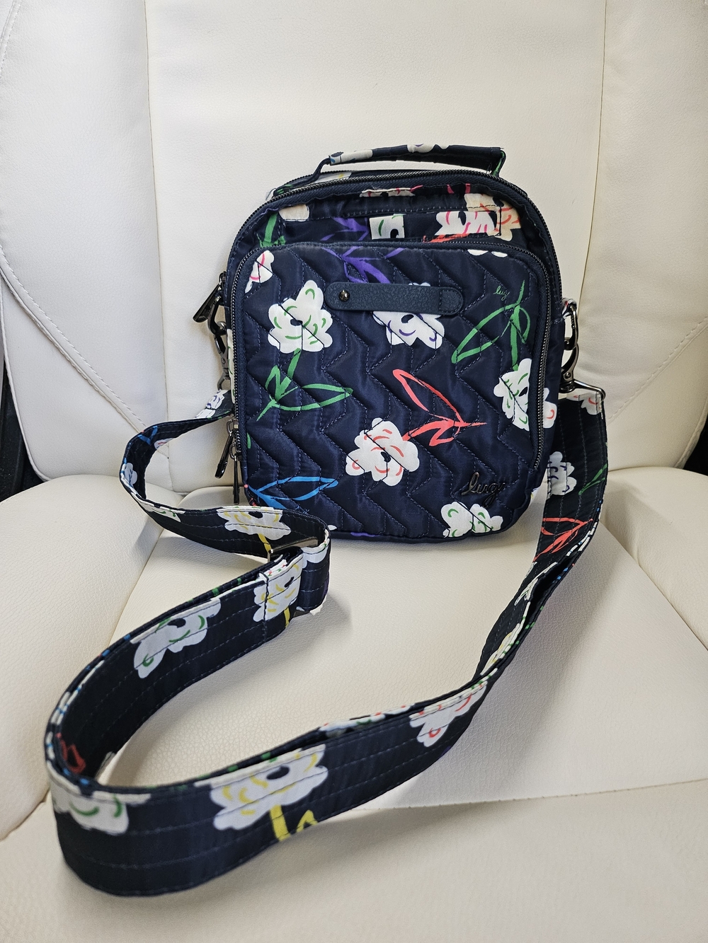 lug Navy Quilted Floral Crossbody Bag